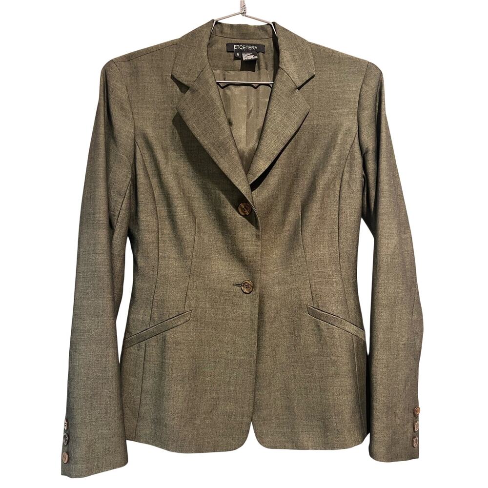 Etcetera Wool Blend Tailored Olive Brown Career Blazer Jacket Size 2